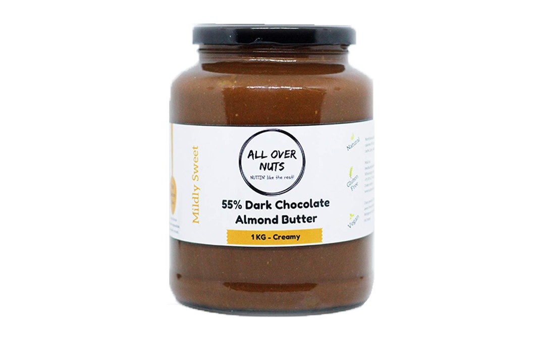All Over Nuts 55% Dark Chocolate Almond Butter  Creamy  Glass Jar  1 kilogram